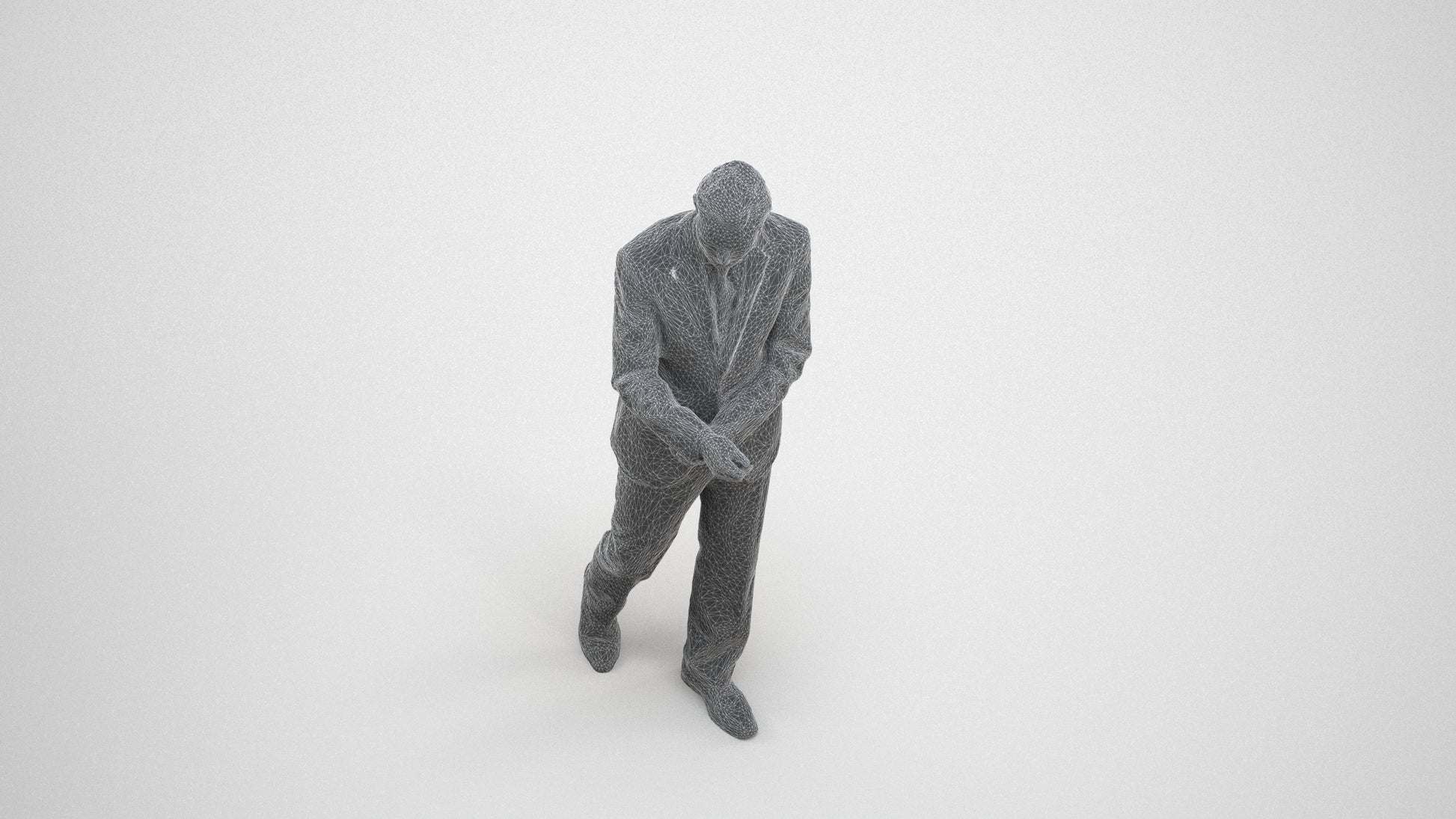 photogrammetry 3D man business, realistic human model archviz FBX, wireframe three-quarter view
