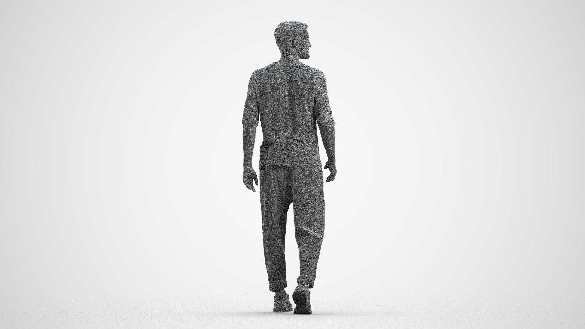 realistic 3D human man casual walking, archviz people FBX OBJ for Blender, wireframe front view