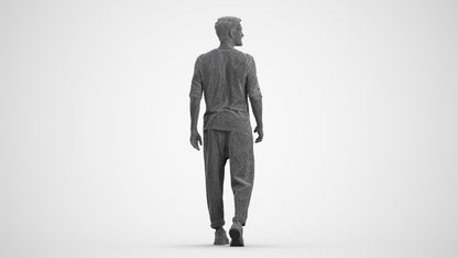 realistic 3D human man casual walking, archviz people FBX OBJ for Blender, wireframe front view
