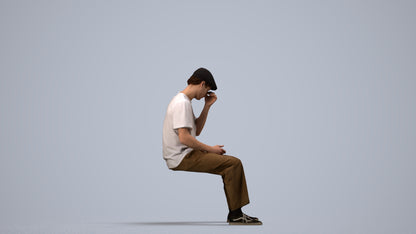 3D people model man casual sitting, scanned human for 3ds Max rendering, side view render