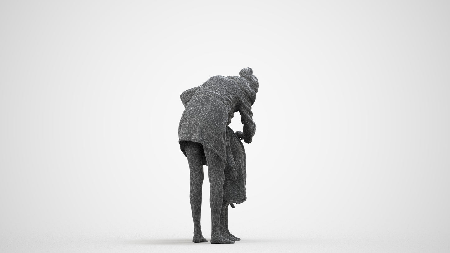 3D people model girl kids, scanned human for 3ds Max rendering, wireframe side view