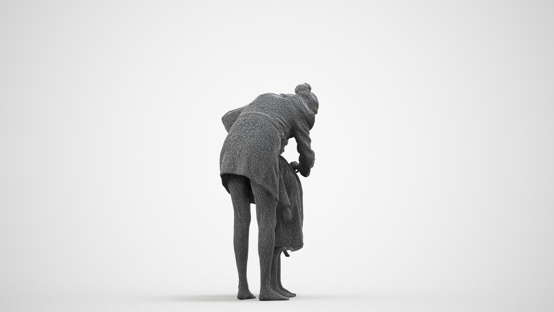 3D people model girl kids, scanned human for 3ds Max rendering, wireframe side view