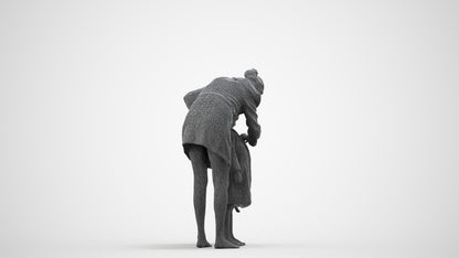 3D people model girl kids, scanned human for 3ds Max rendering, wireframe side view