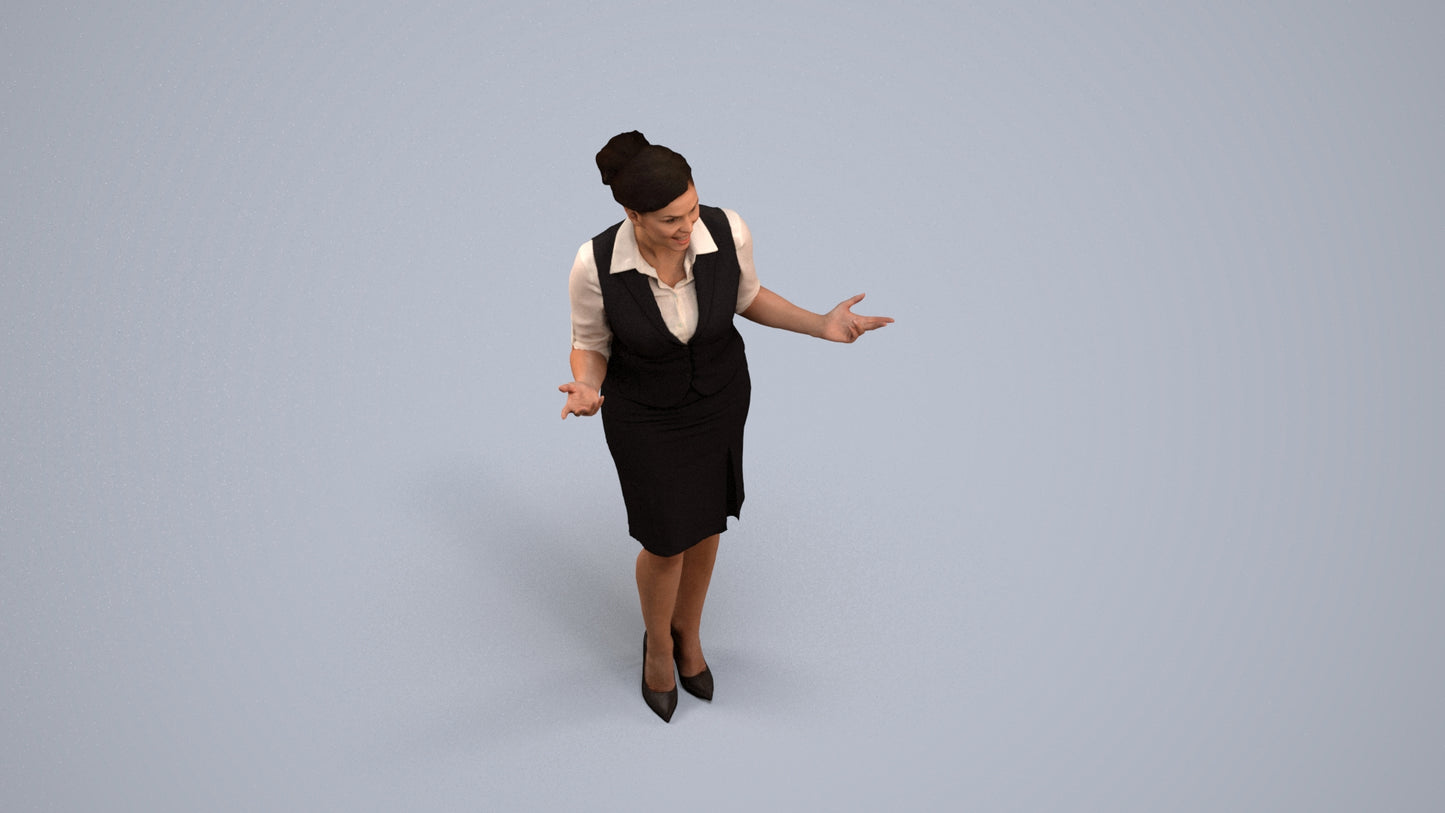 realistic 3D woman hospitality, scanned archviz people for Blender and 3ds Max, back view render