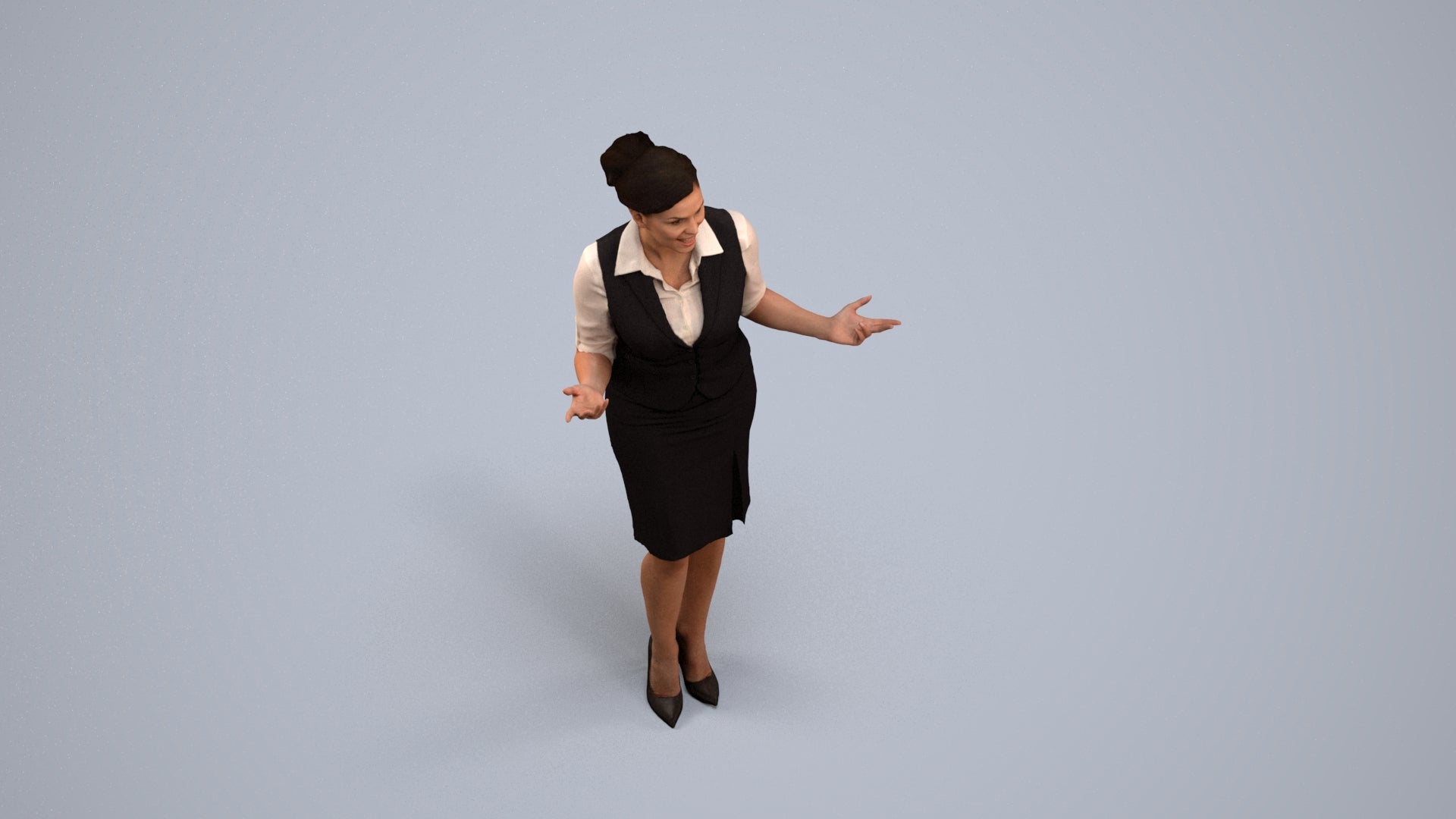 realistic 3D woman hospitality, scanned archviz people for Blender and 3ds Max, back view render