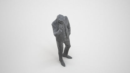 3D human model man business, photogrammetry scanned person for archviz, wireframe three-quarter view
