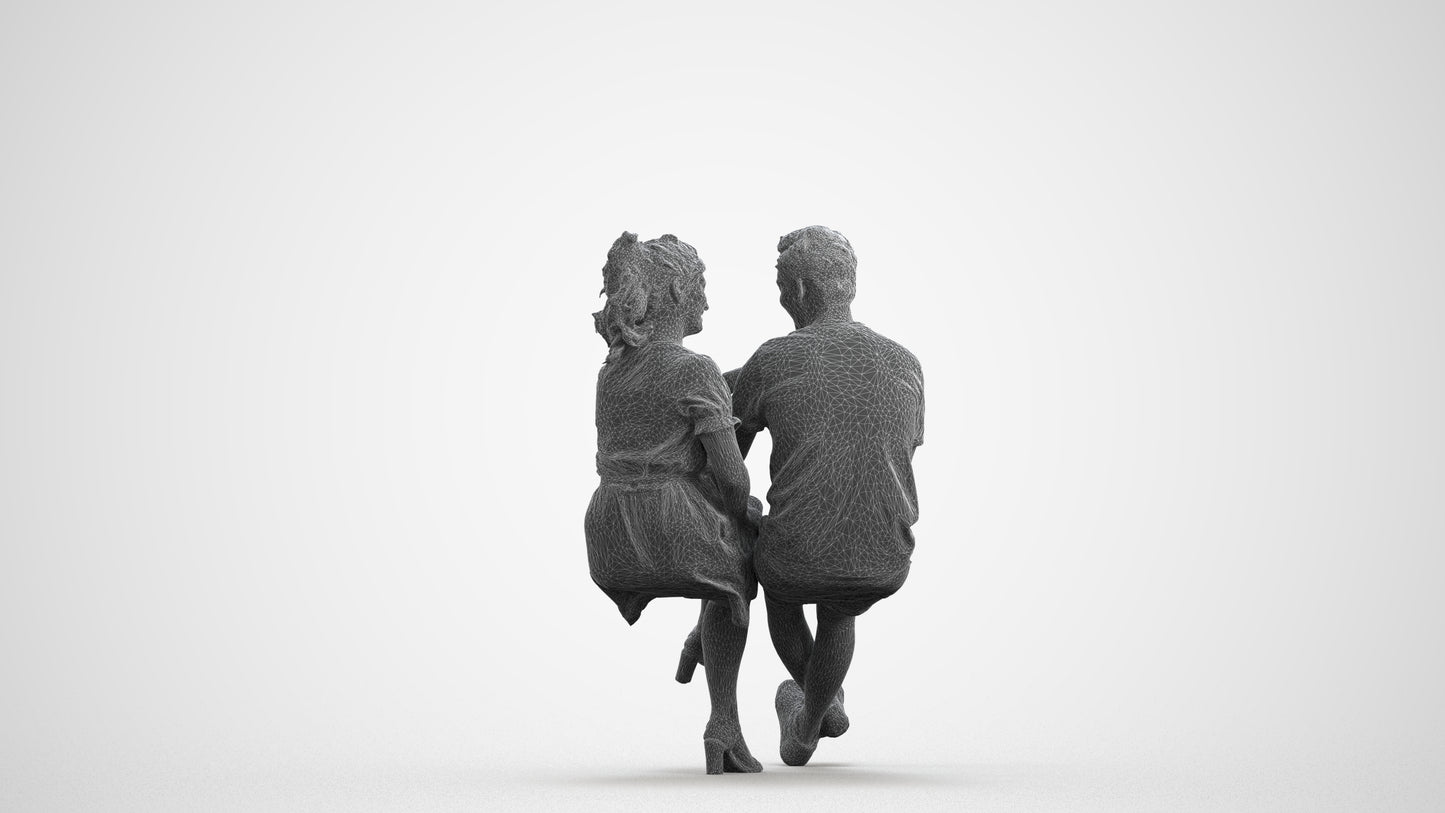 scanned 3D woman casual couple, photogrammetry people for Enscape and V-Ray, wireframe front view