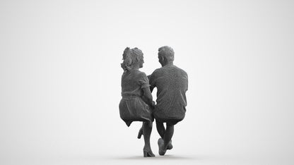 scanned 3D woman casual couple, photogrammetry people for Enscape and V-Ray, wireframe front view
