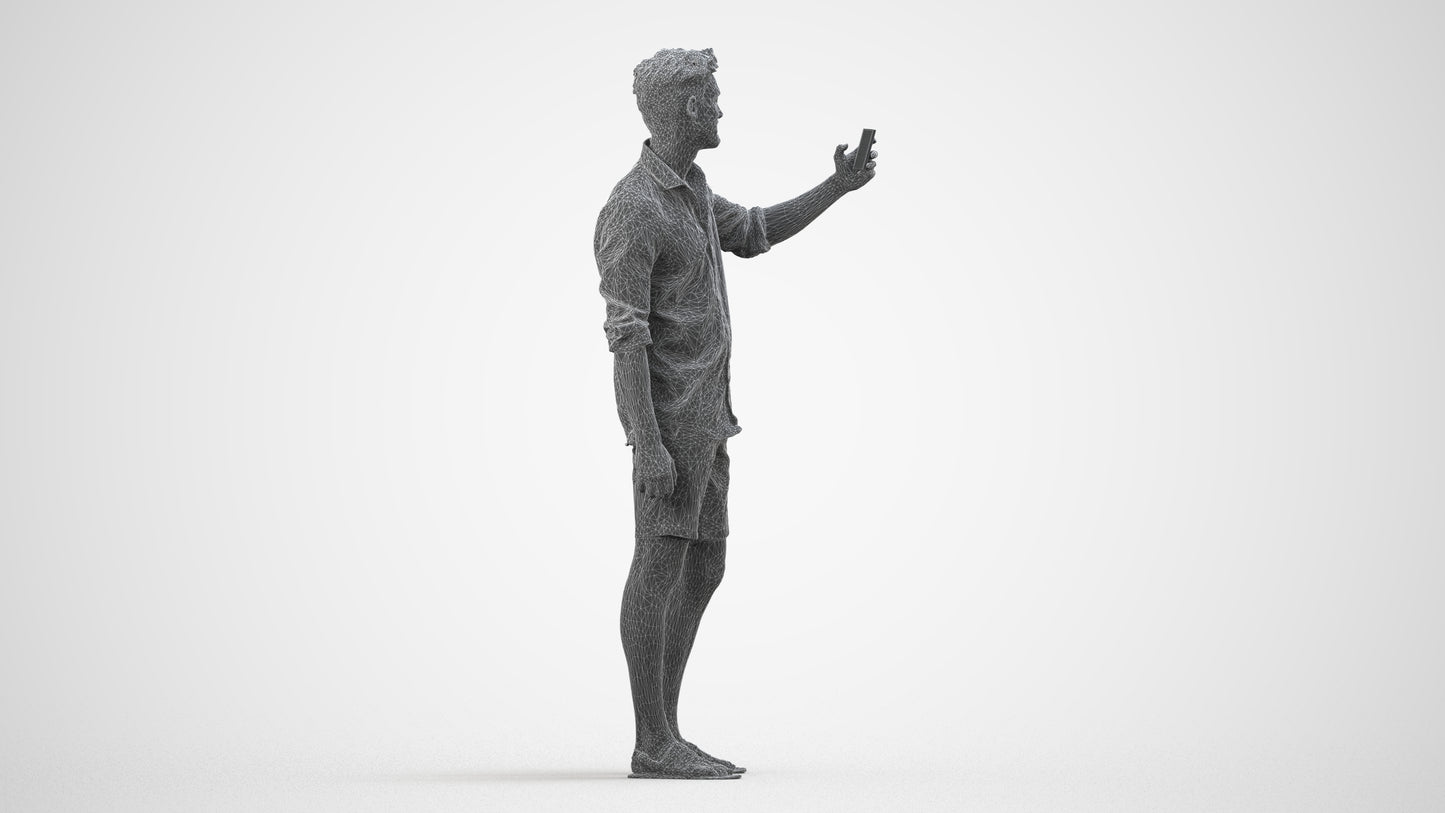 photogrammetry 3D man casual standing, realistic human model archviz FBX, wireframe side view