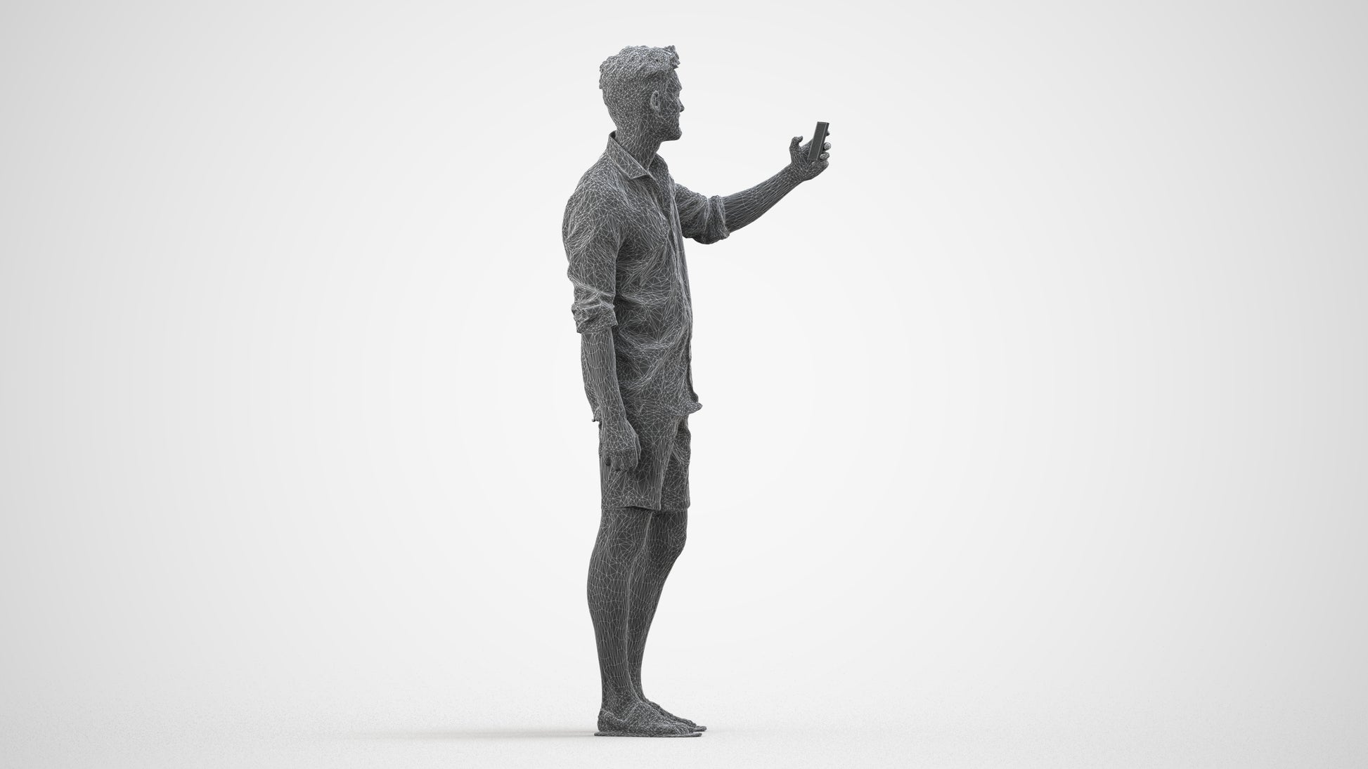 photogrammetry 3D man casual standing, realistic human model archviz FBX, wireframe side view