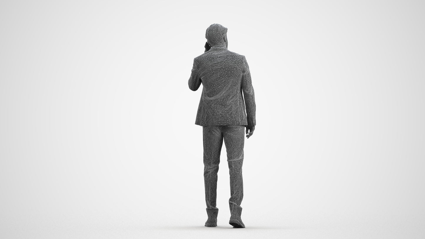 3D people model man business, scanned human for 3ds Max rendering, wireframe front view