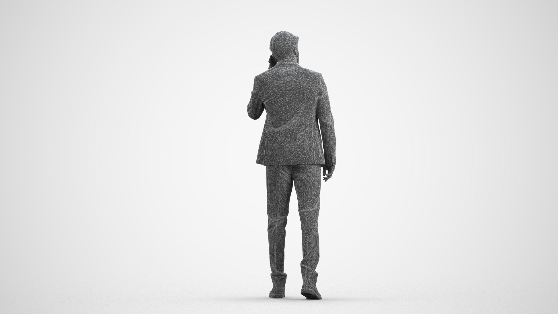 3D people model man business, scanned human for 3ds Max rendering, wireframe front view