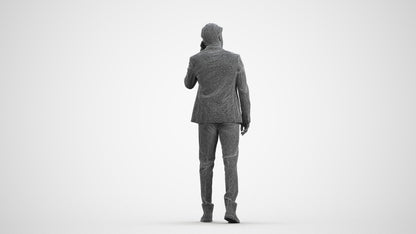 3D people model man business, scanned human for 3ds Max rendering, wireframe front view