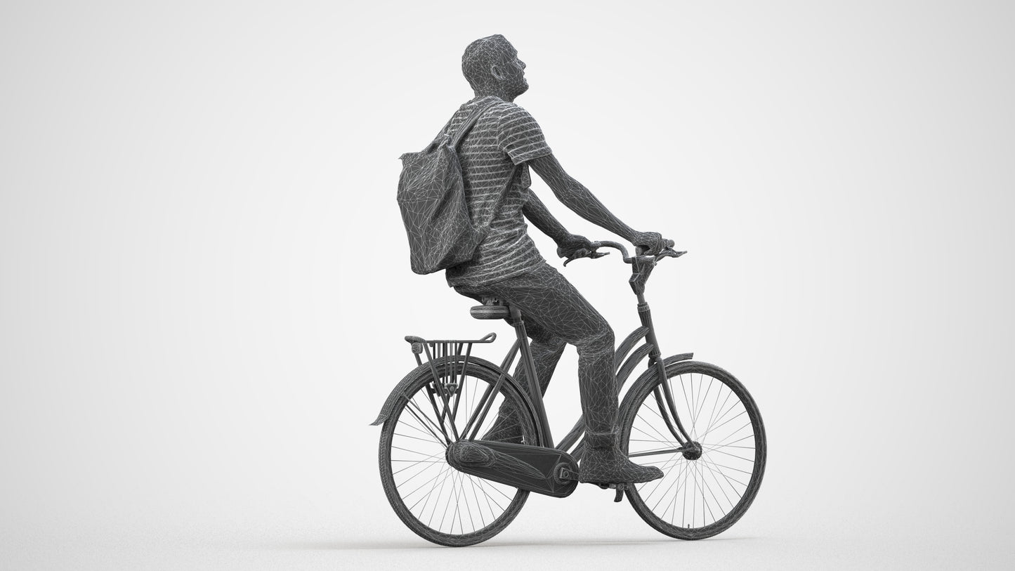 photogrammetry 3D man casual sitting, realistic human model archviz FBX, wireframe side view