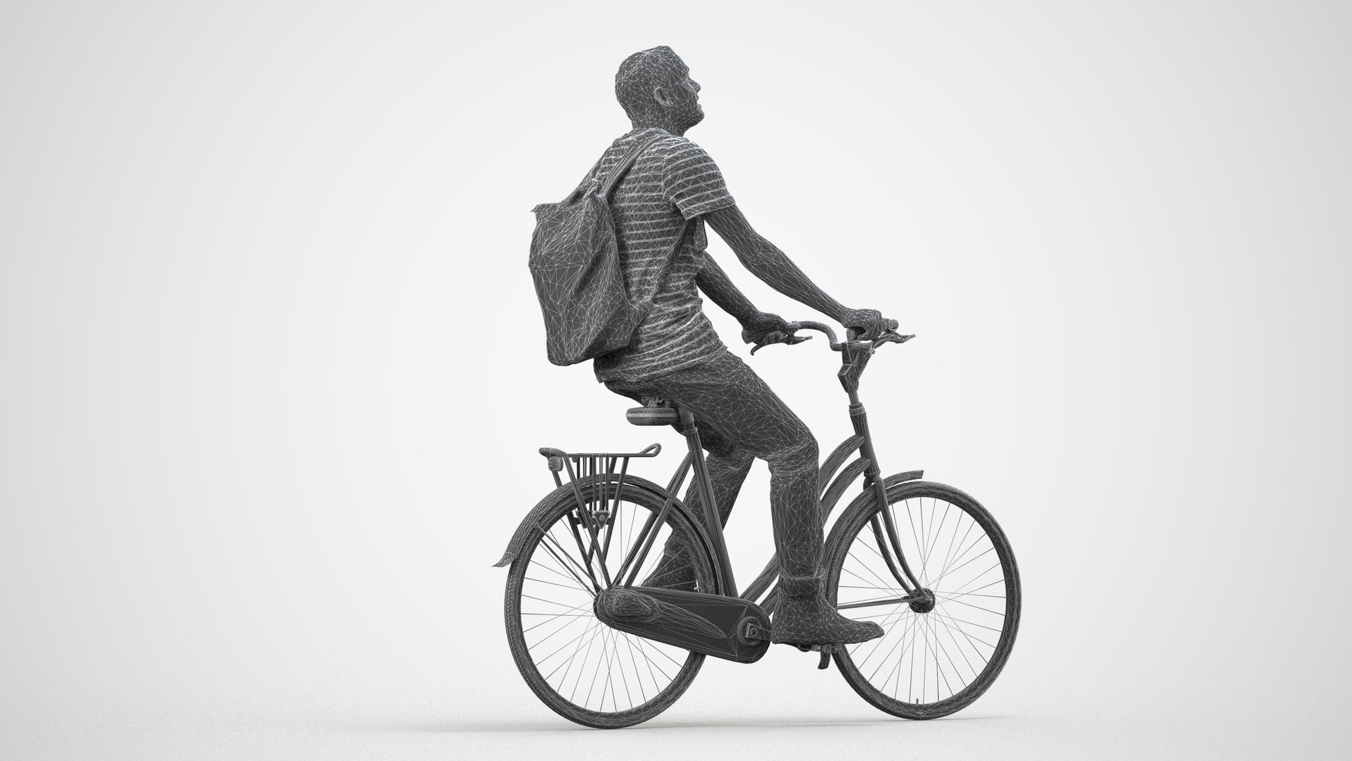 photogrammetry 3D man casual sitting, realistic human model archviz FBX, wireframe side view