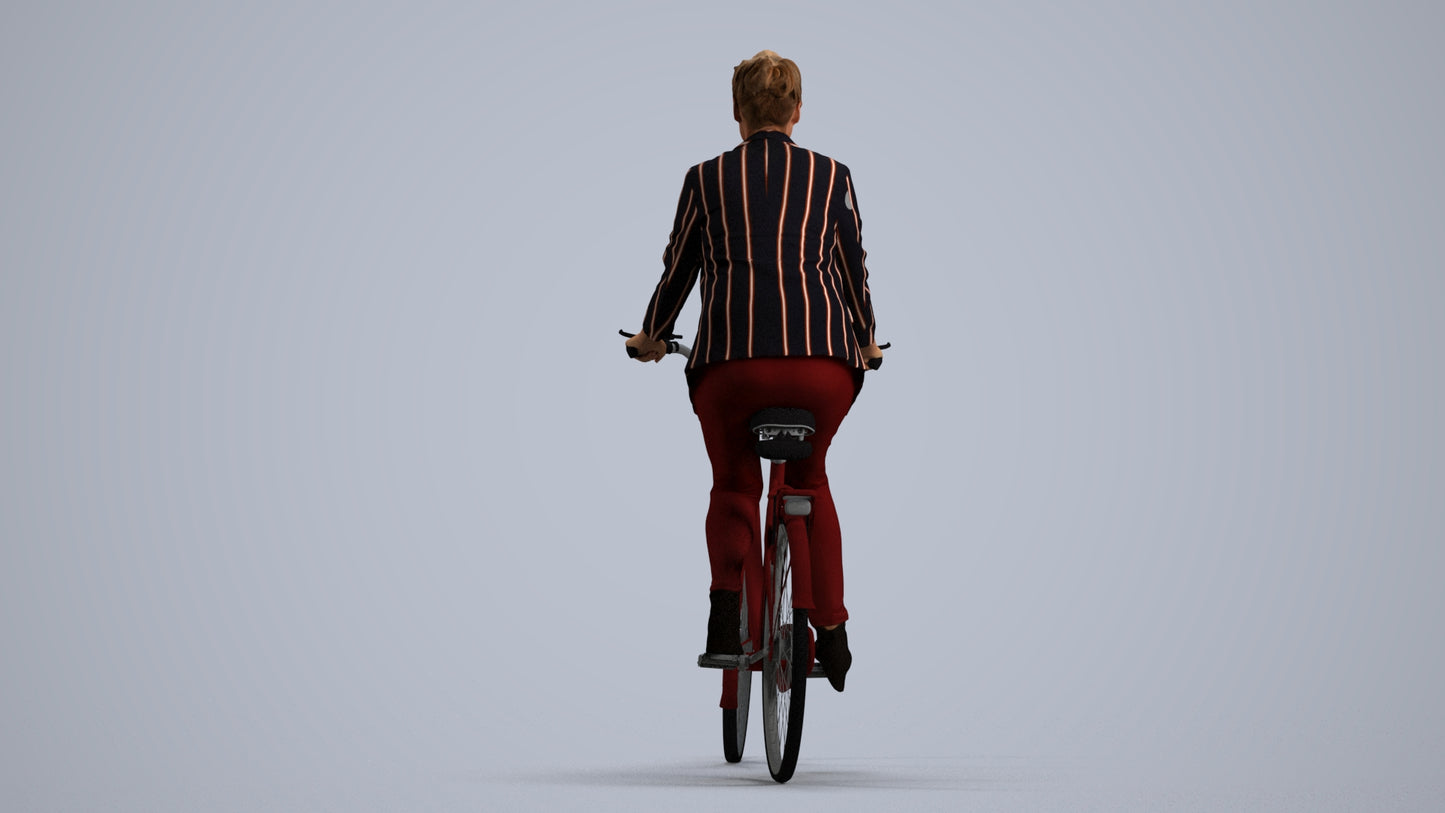 3D people model woman business cycling, scanned human for 3ds Max rendering, front view render