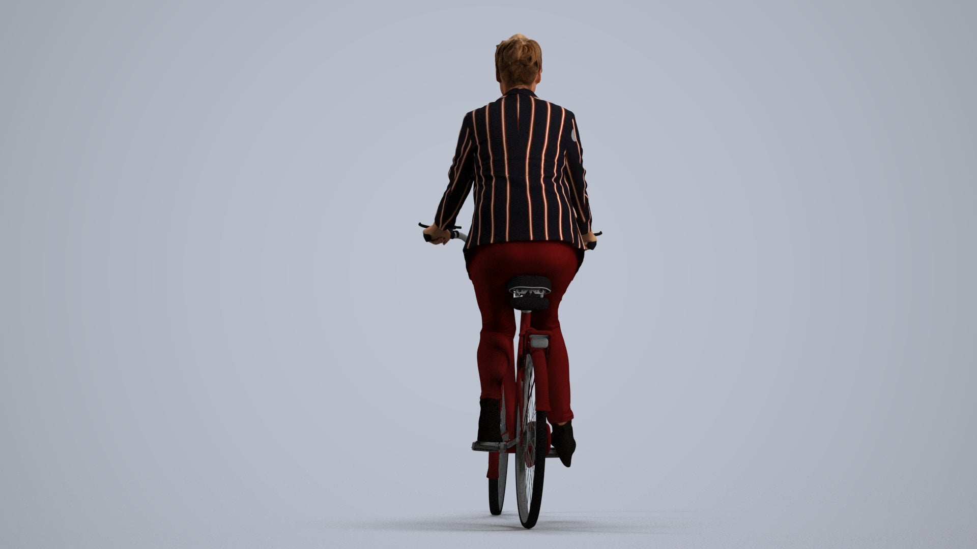 3D people model woman business cycling, scanned human for 3ds Max rendering, front view render