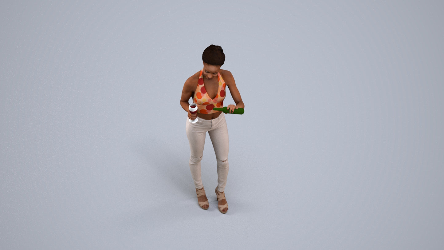 realistic 3D woman casual standing, scanned archviz people for Blender and 3ds Max, back view render