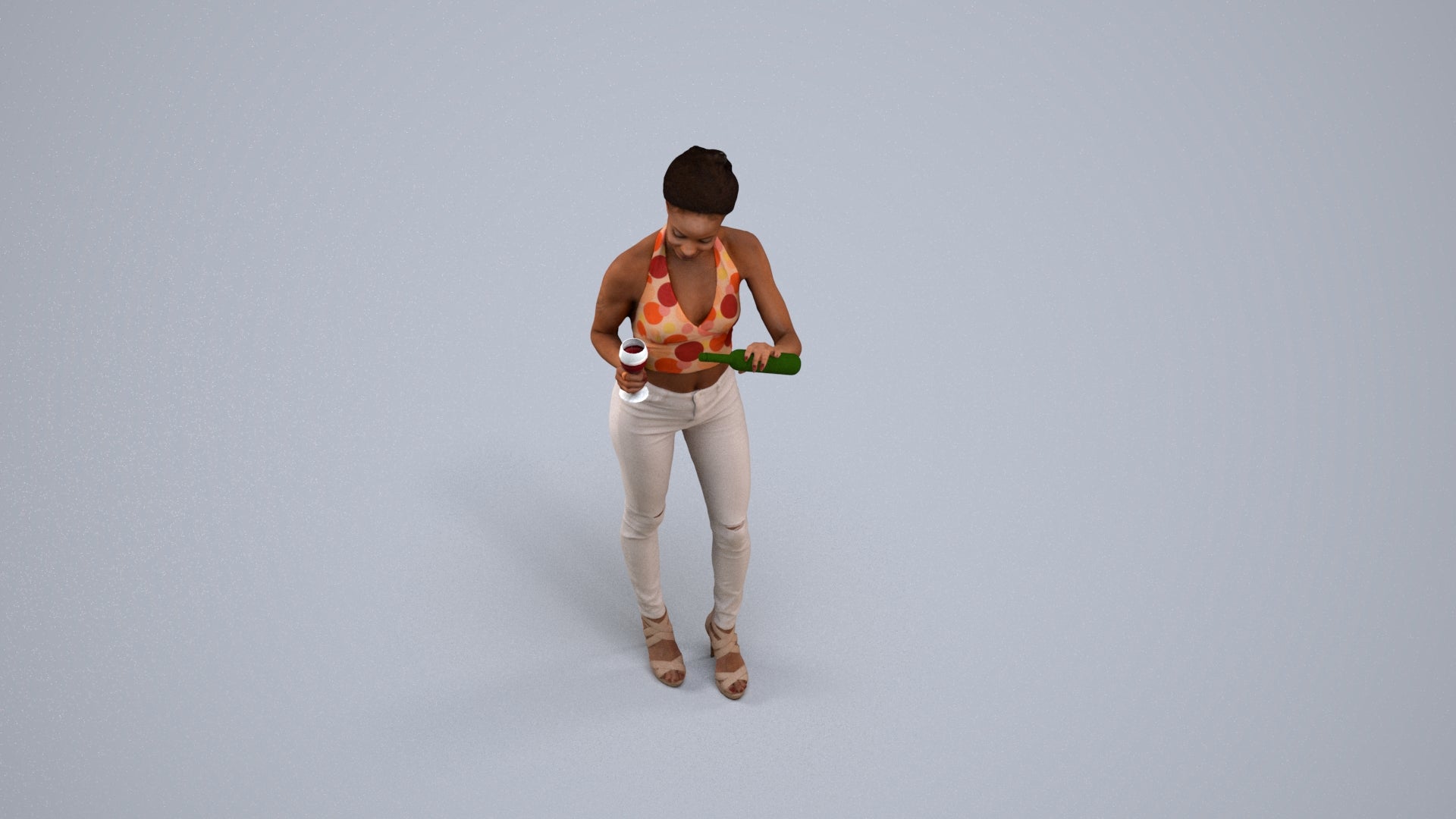 realistic 3D woman casual standing, scanned archviz people for Blender and 3ds Max, back view render