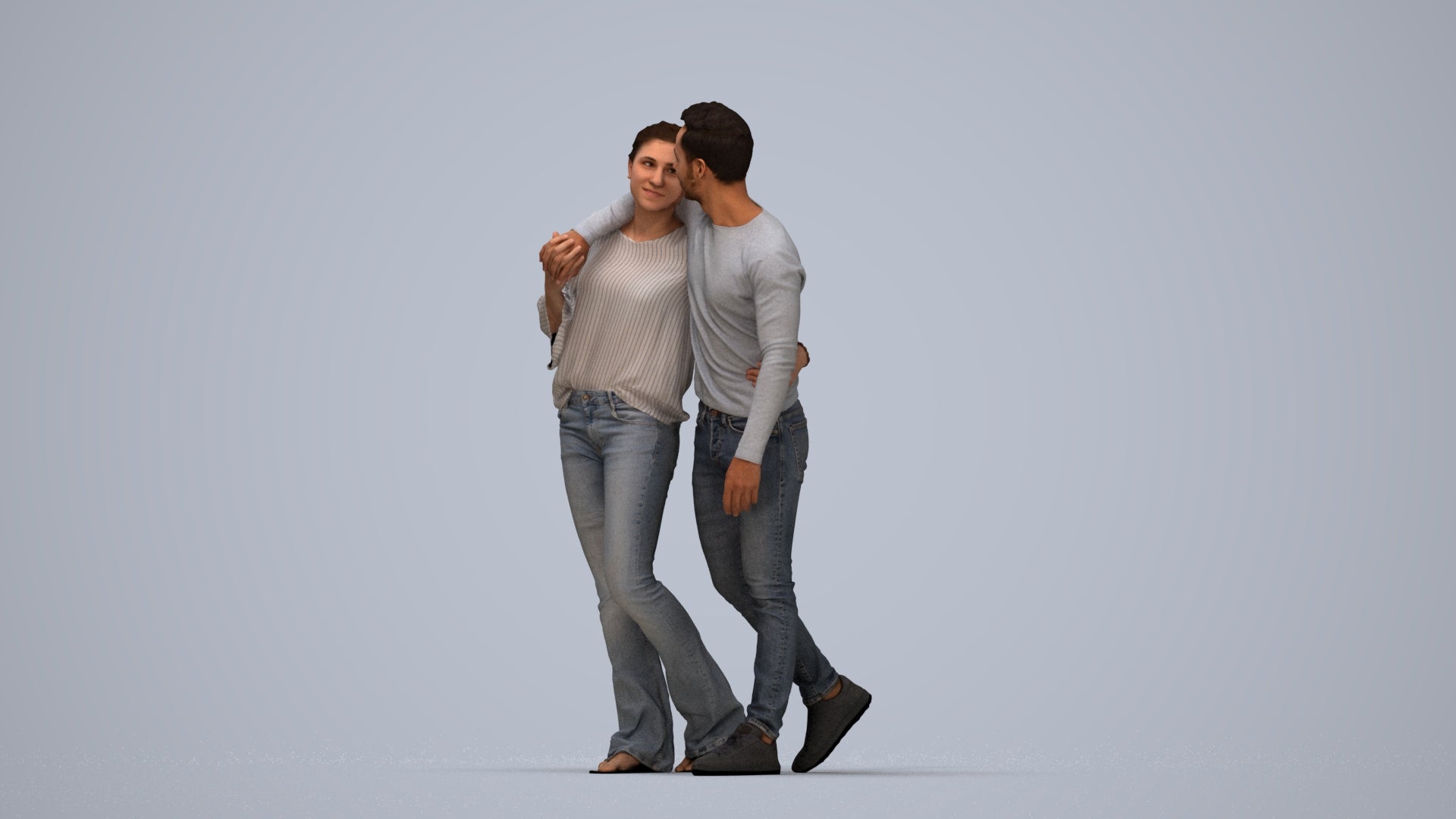 scanned 3D woman casual couple, photogrammetry people for Enscape and V-Ray, top-down view render