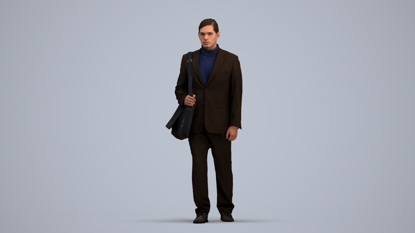 realistic 3D human man business walking, archviz people FBX OBJ for Blender, standing pose render