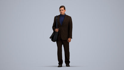 realistic 3D human man business walking, archviz people FBX OBJ for Blender, standing pose render