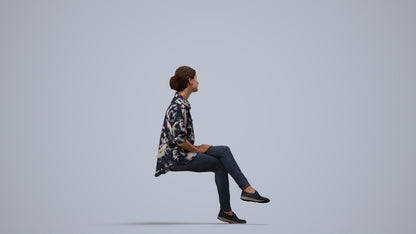 3D scanned woman sitting casual, photorealistic archviz people for Enscape and SketchUp, side view render