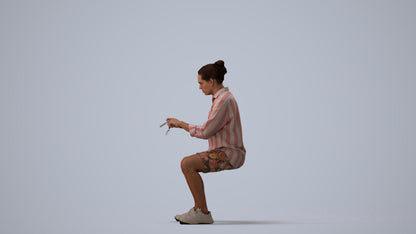 3D people model man casual sitting, scanned human for 3ds Max rendering, three-quarter view render