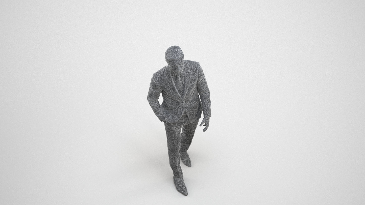 scanned 3D man business, photogrammetry people for Enscape and V-Ray, wireframe three-quarter view