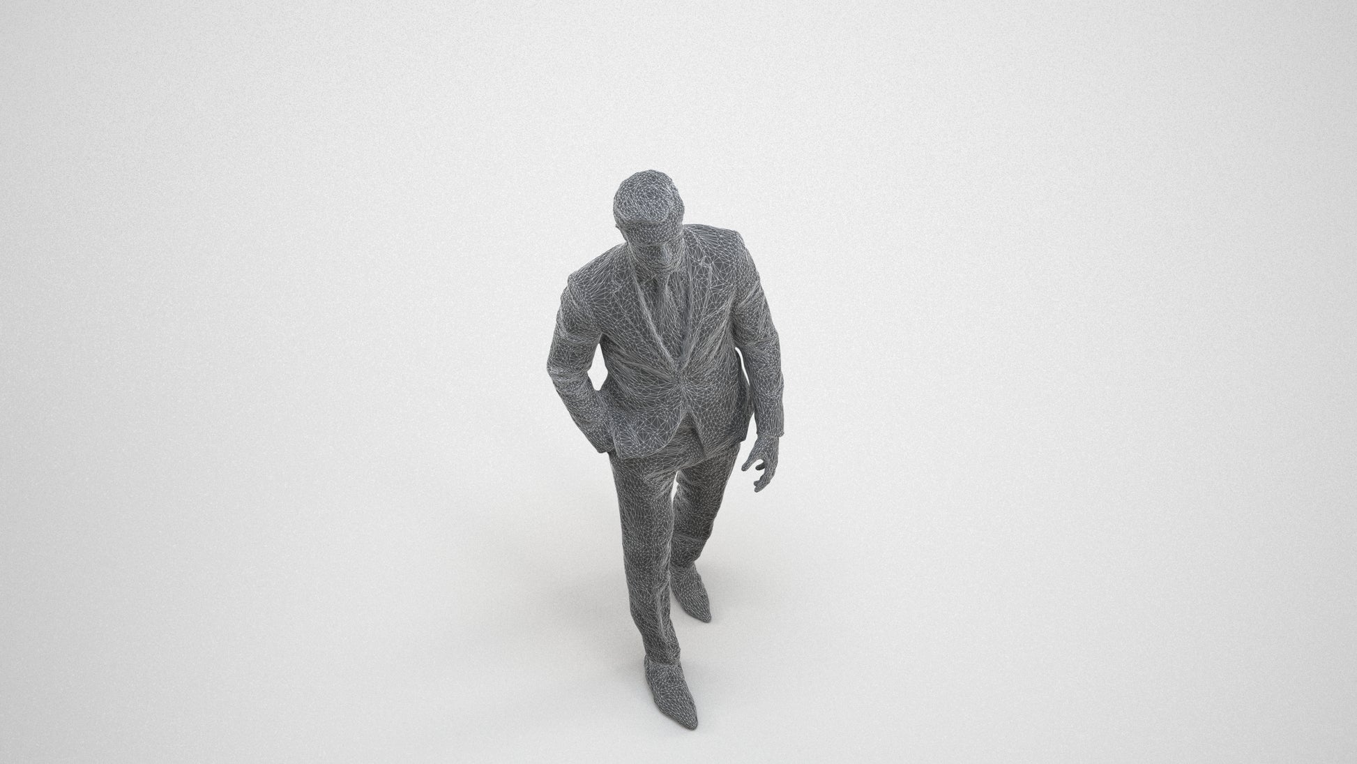 scanned 3D man business, photogrammetry people for Enscape and V-Ray, wireframe three-quarter view