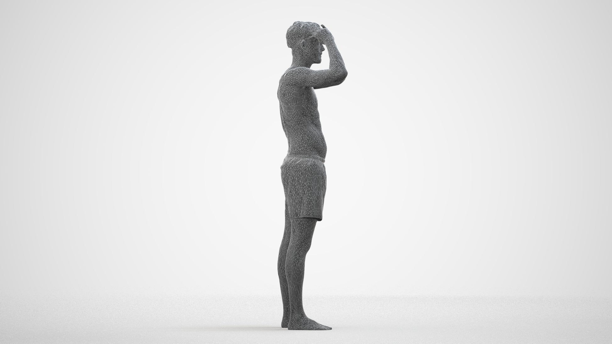 realistic 3D human man pool, archviz people FBX OBJ for Blender, wireframe side view
