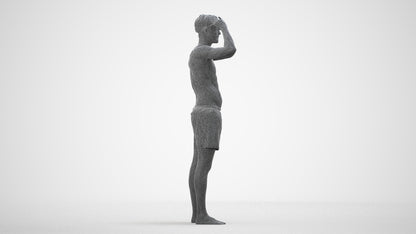 realistic 3D human man pool, archviz people FBX OBJ for Blender, wireframe side view