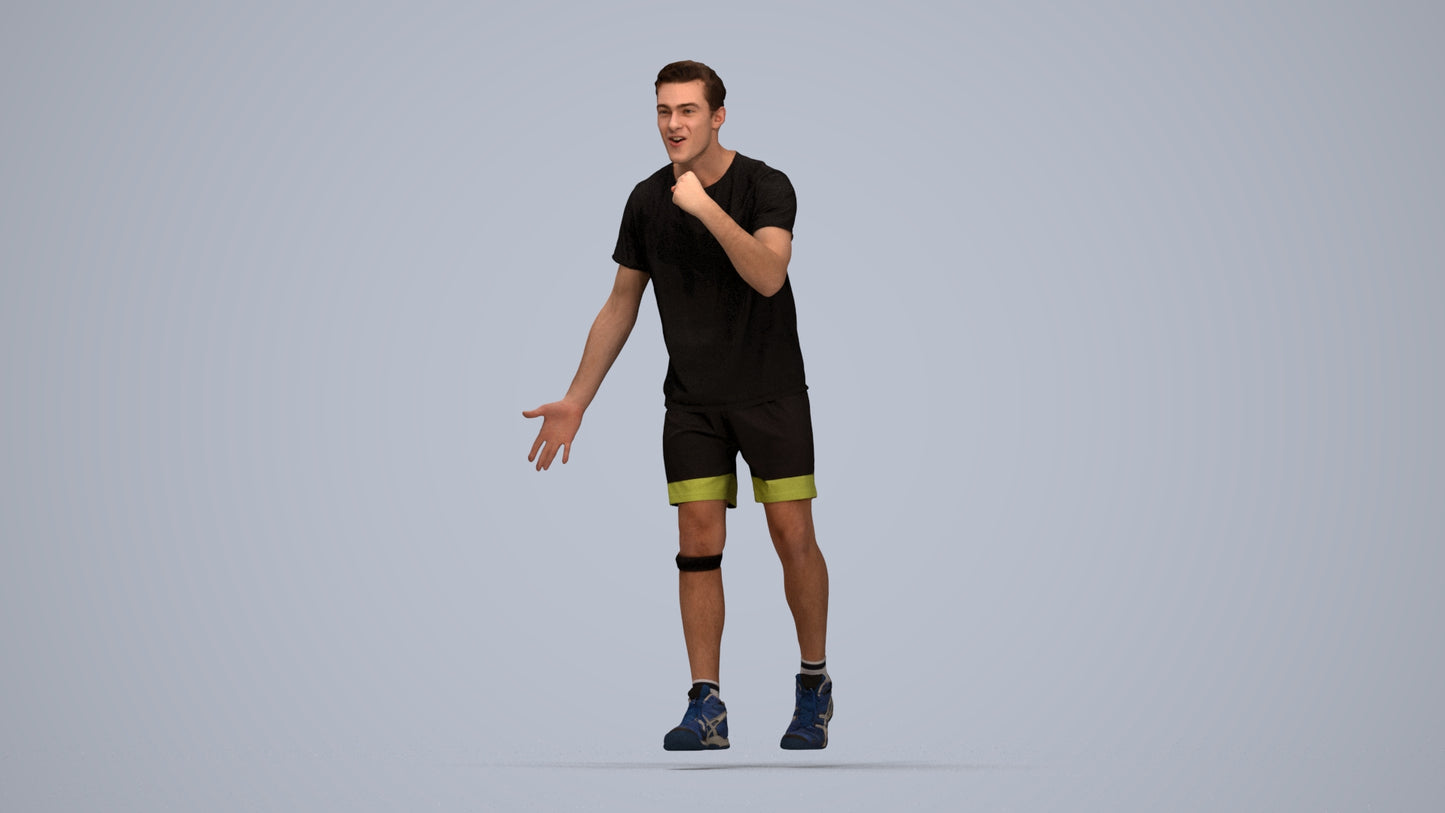 3D human model man sport, photogrammetry scanned person for archviz, top-down view render