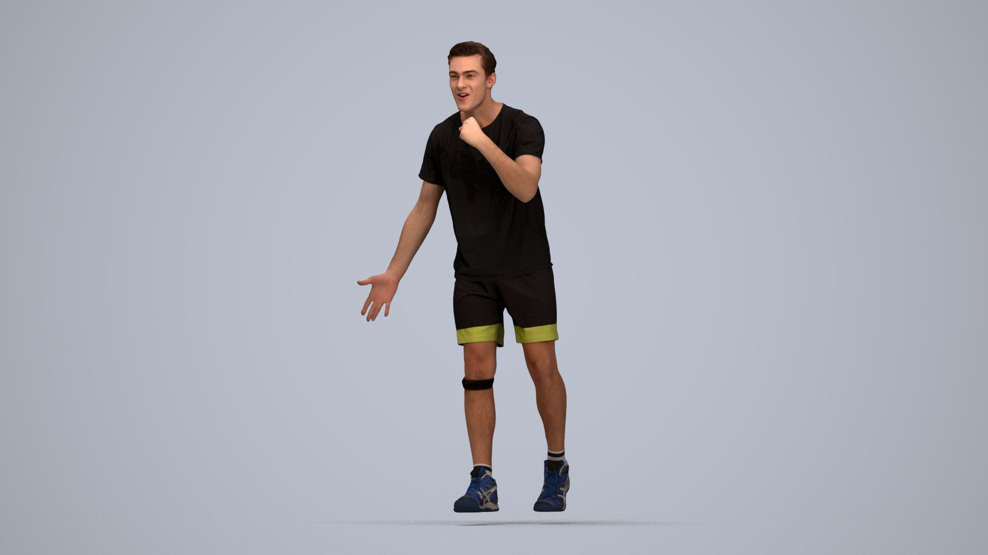 3D human model man sport, photogrammetry scanned person for archviz, top-down view render
