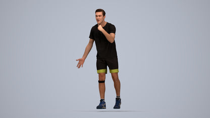 3D human model man sport, photogrammetry scanned person for archviz, top-down view render