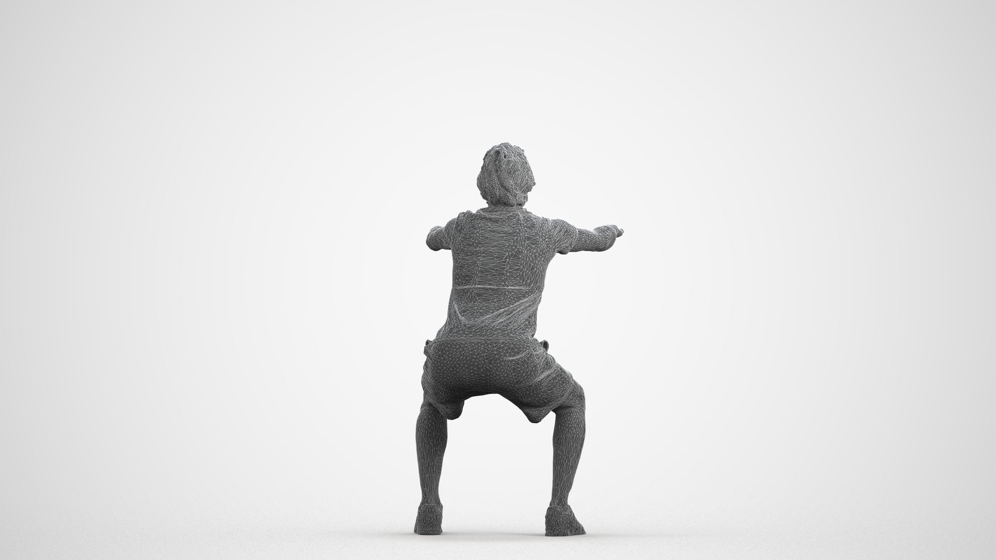 3D people model man casual sport, scanned human for 3ds Max rendering, wireframe front view
