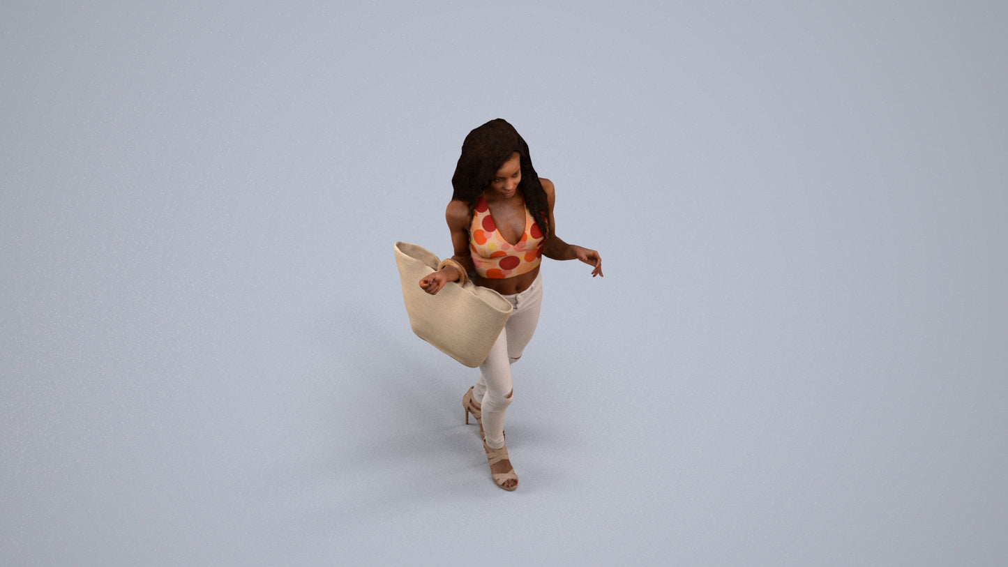 photogrammetry 3D woman casual walking, realistic human model archviz FBX, back view render