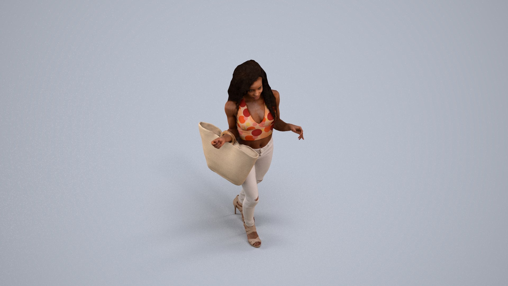 photogrammetry 3D woman casual walking, realistic human model archviz FBX, back view render