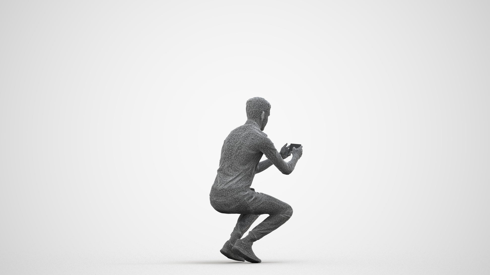 realistic 3D man casual sitting, scanned archviz people for Blender and 3ds Max, wireframe side view