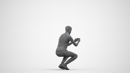 realistic 3D man casual sitting, scanned archviz people for Blender and 3ds Max, wireframe side view