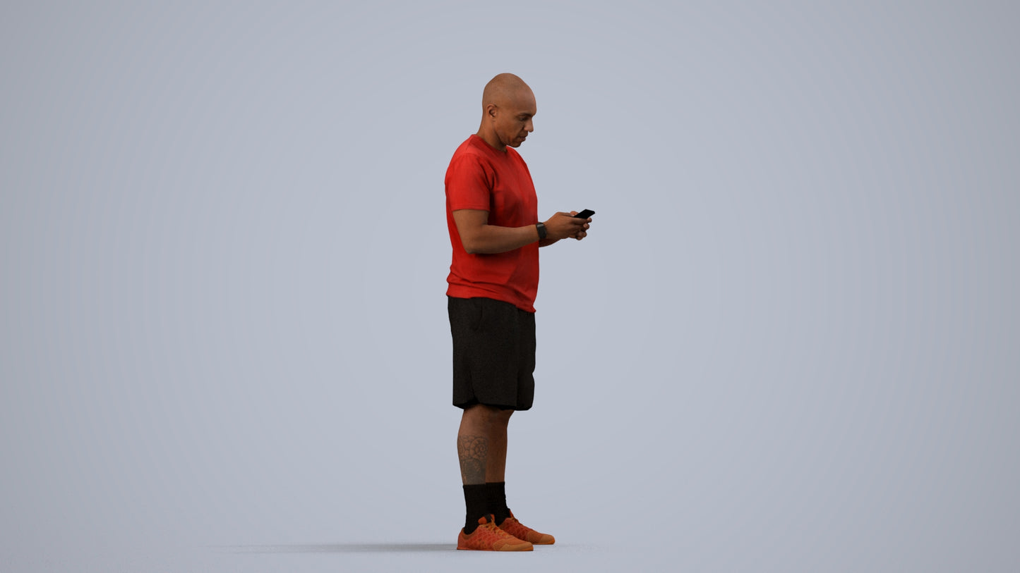 realistic 3D human man sport, archviz people FBX OBJ for Blender, side view render