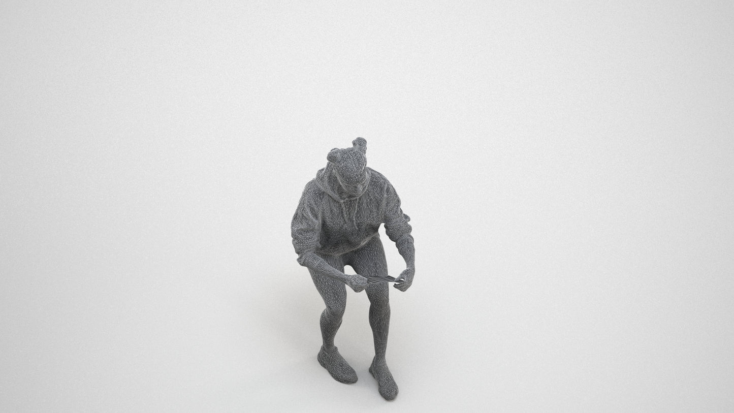scanned 3D woman casual sitting, photogrammetry people for Enscape and V-Ray, wireframe three-quarter view