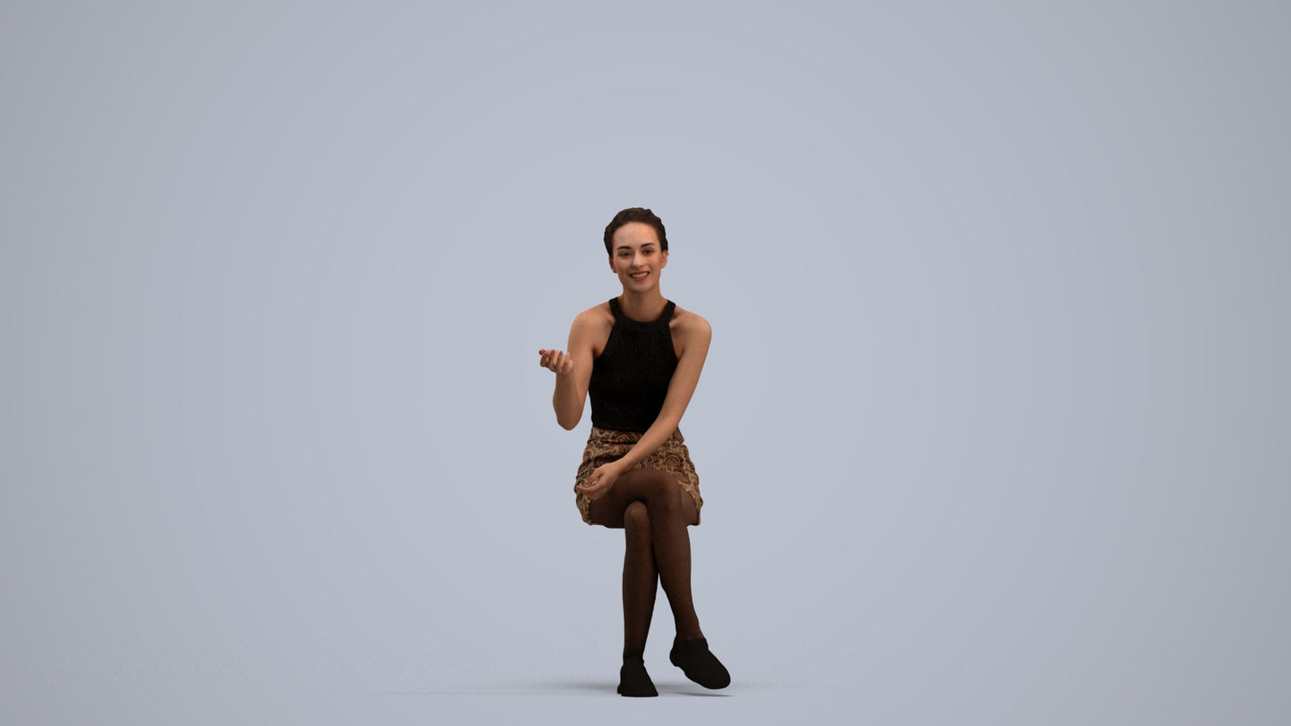 3D scanned woman sitting casual, photorealistic archviz people for Enscape and SketchUp, standing pose render