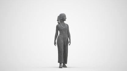 3D human model girl casual kids, photogrammetry scanned person for archviz, three-quarter front view render