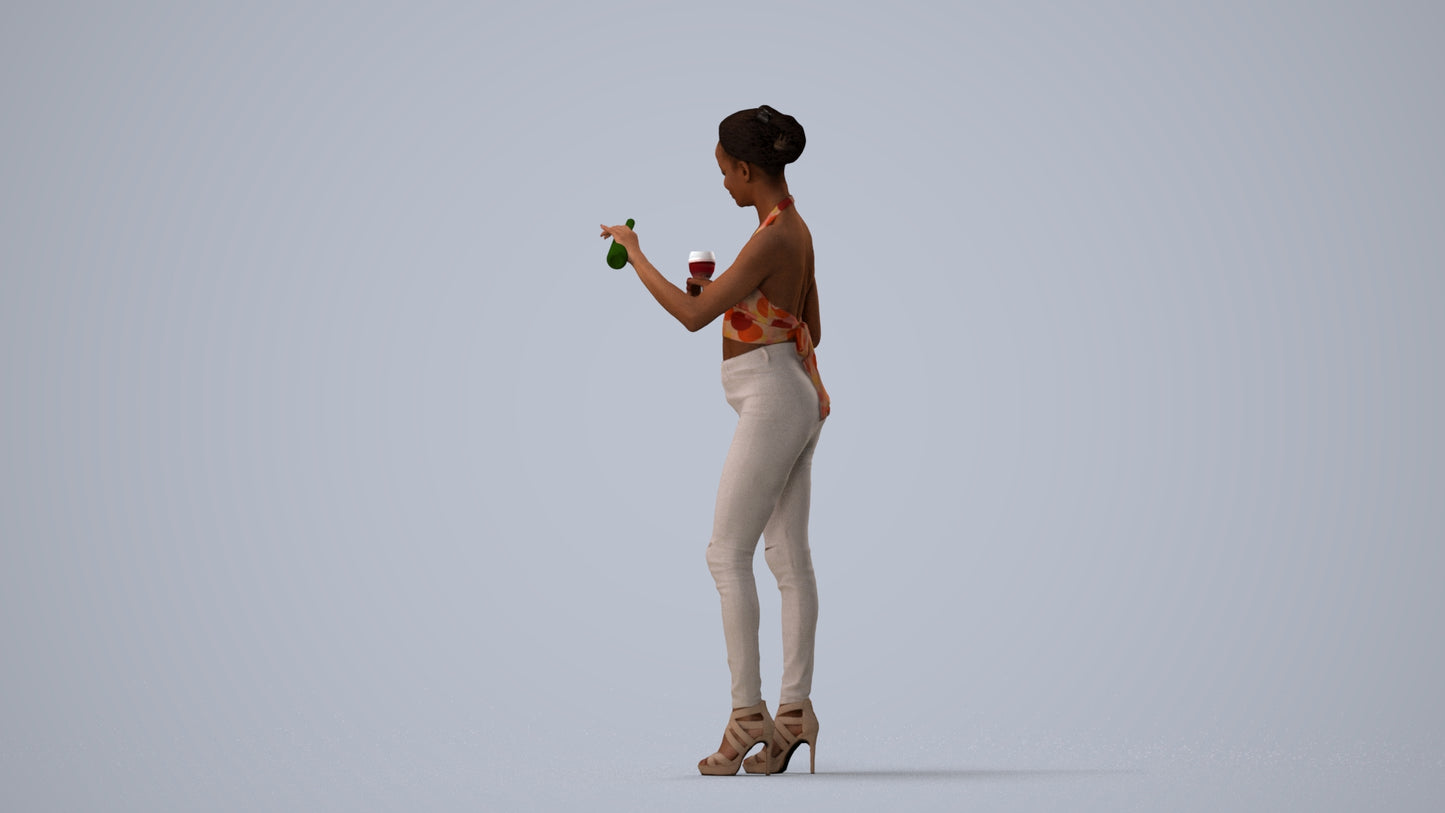 realistic 3D woman casual standing, scanned archviz people for Blender and 3ds Max, three-quarter view render