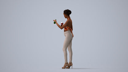 realistic 3D woman casual standing, scanned archviz people for Blender and 3ds Max, three-quarter view render