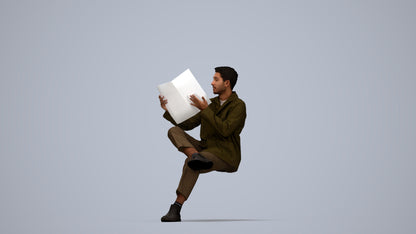 photogrammetry 3D man casual sitting, realistic human model archviz FBX, top-down view render