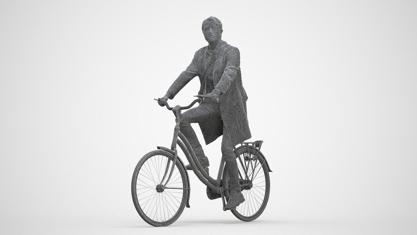 realistic 3D human man business cycling, archviz people FBX OBJ for Blender, three-quarter front view render