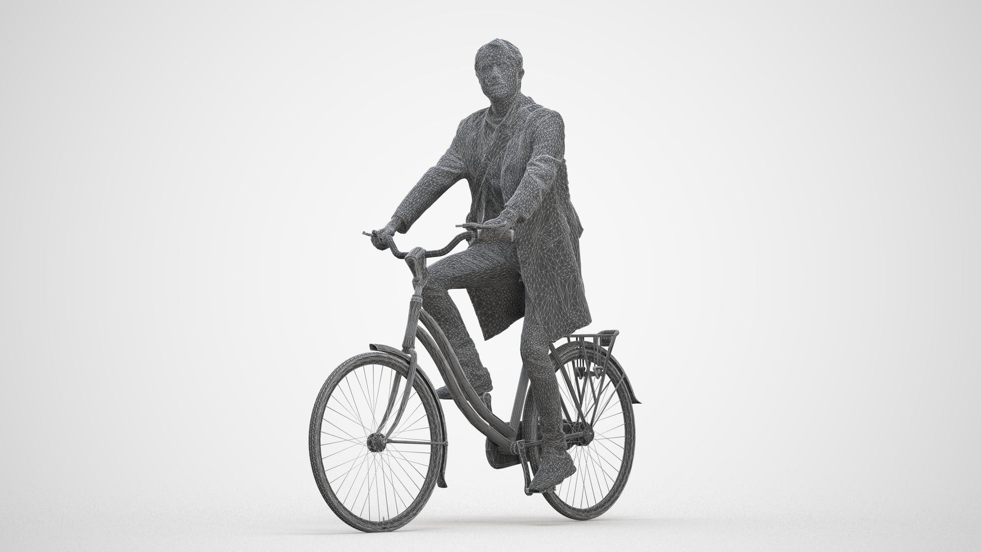 realistic 3D human man business cycling, archviz people FBX OBJ for Blender, three-quarter front view render