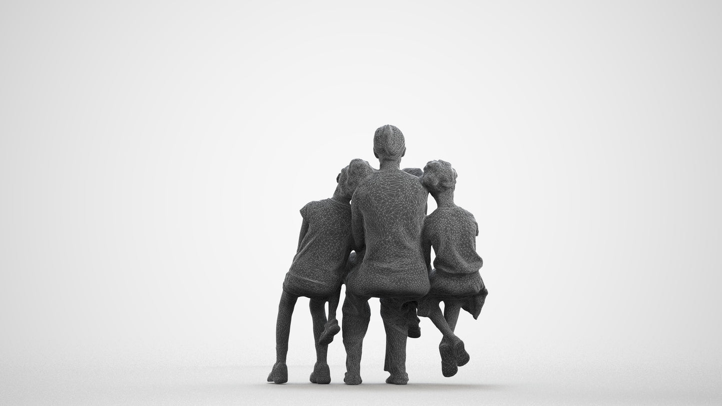 3D scanned girl kids casual, photorealistic archviz people for Enscape and SketchUp, wireframe front view